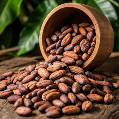 There are cocoa beans on the table