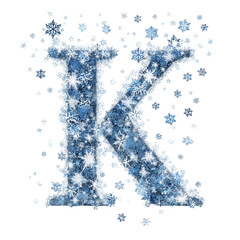 Obraz premium Blue snowflake Christmas letter K vector isolated decorative alphabet initial winter typography festive monogram clipart graphic for cards invitations logos stickers and holiday design on white