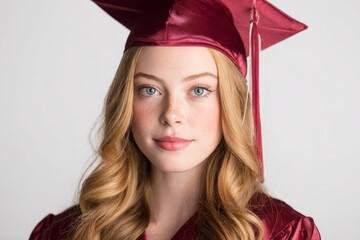 studio portrait of a high school graduate wearing a red uniform