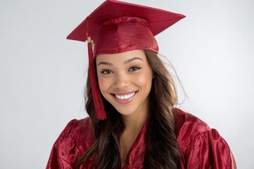 studio portrait of a high school graduate wearing a red uniform