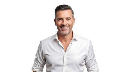 Portrait of a handsome man with gray hair smiling confidently on a white background studio shot