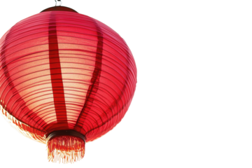 Red chinese lantern hanging isolated on transparent background. Chinese red lantern isolated on white background.