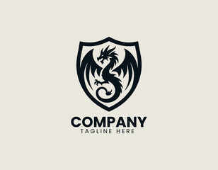Obraz premium Dragon Shield vector logo illustration