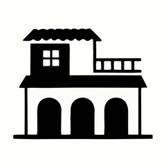 Silhouette vector illustration of a house with window and roof, a real estate symbol for architecture and property design
