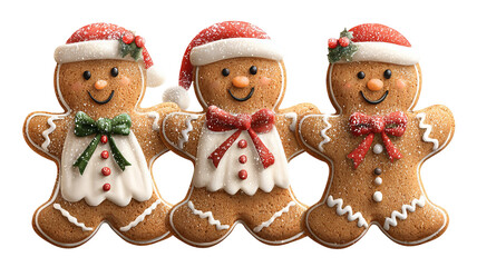 Gingerbread man christmas cookies set isolated on transparent background festive holiday biscuit people shapes cute decorated icing figures clipart for cards packaging banners winter baking treats