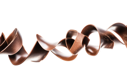 Dark chocolate curls isolated on transparent background. Chocolate curls isolated on white background.