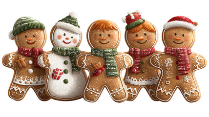 Gingerbread man christmas cookies set isolated on transparent background festive holiday biscuit people shapes cute decorated icing figures clipart for cards packaging banners winter baking treats