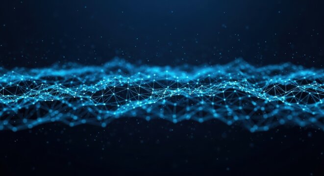 Abstract blue digital network pattern with glowing connections and nodes on a dark background - Powered by Adobe