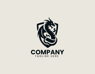Fototapeta premium Dragon Shield vector logo illustration
