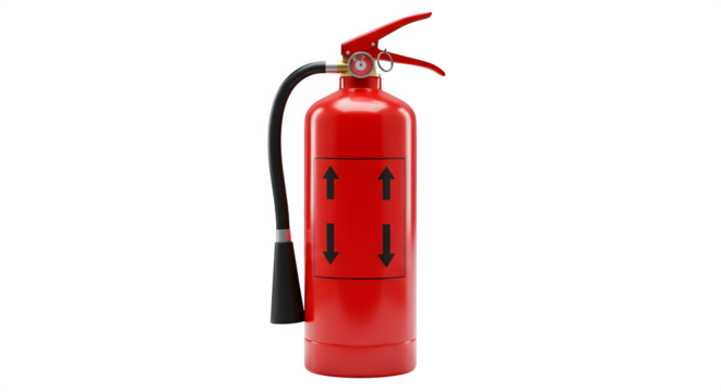 Red fire extinguisher is centered, shows a smooth, surface with a light, on a black background for product photography, or illustration.