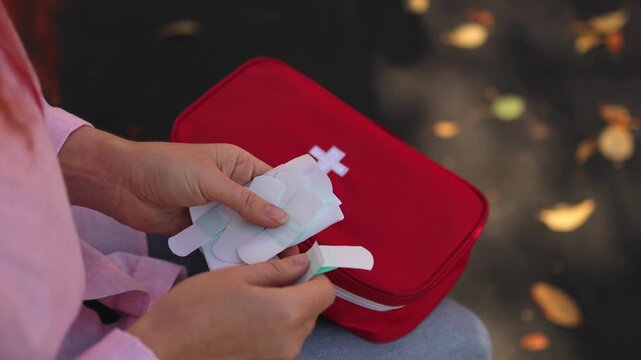 Using First Aid Kit Plaster