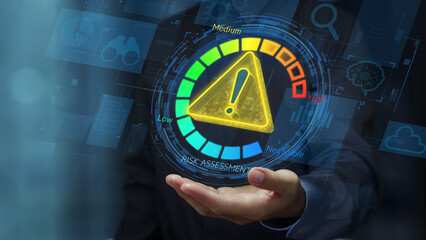 Risk management and assessment graph. Analysis and monitoring process system. Business person...
