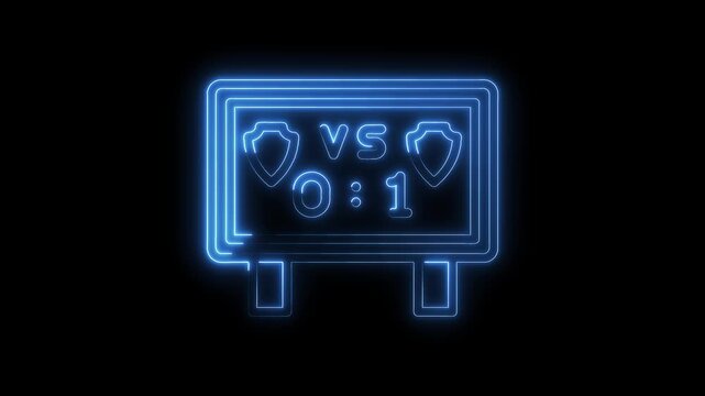Glowing neon scoreboard displaying game results on black background with dynamic lighting