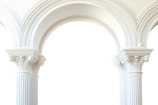Classical white archway with columns isolated on transparent background. Classic column arch isolated on white background.