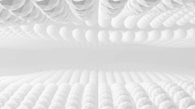 white ico spheres cover a vibrant landscape in a captivating visual display