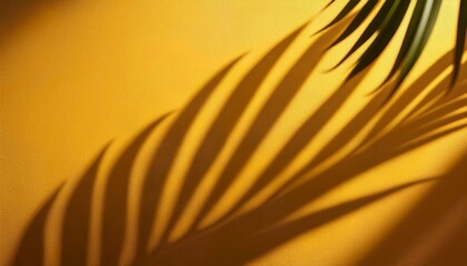Golden Yellow Background With Palm Leaves Shadow