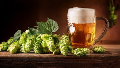 Still Life With Beer Glass And Hop Cones