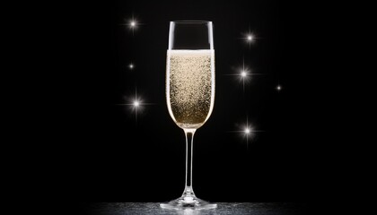 Sparkling Champagne Flute Glass Isolated On Transparent Background