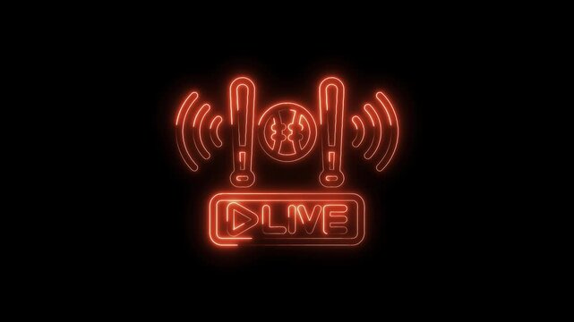 Live baseball game neon icon glowing on black background stream broadcasting video