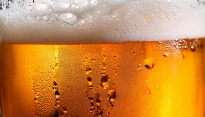 Close Up Of Cold Beer Glass With Foam And Drops Selective Focus