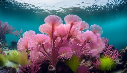 Vibrant Pink Aquatic Plant Clusters With Lush Greenery Underwater Flora Beautifully Detailed Transparent Background