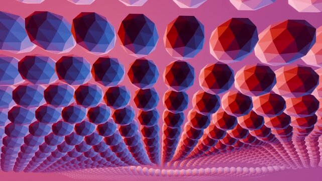 neon ico spheres cover a vibrant landscape in a captivating visual display