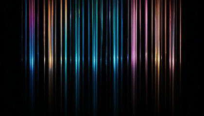 Abstract background of colorful vertical light streaks on a black background
