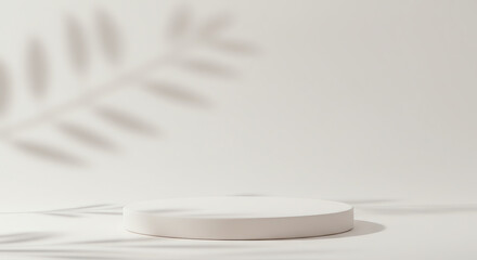 Minimalist podium platform with leaf shadow overlay