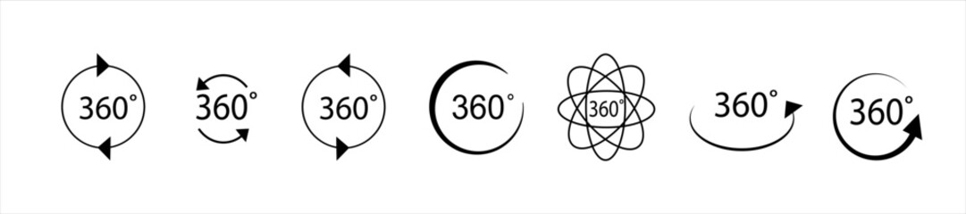 360 degrees view icon set. Rotation or panoramas to 360 degrees icon 10 eps.