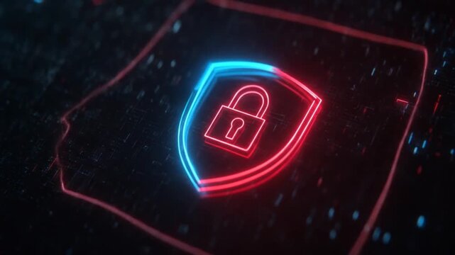 Digital shield protection concept glowing security icon on dark background