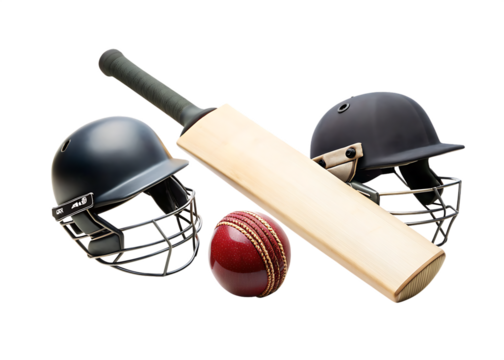 Cricket bat ball and helmets on background isolated on a transparent background sports equipment