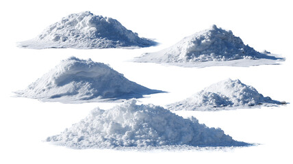 Piles of snow cutout png set isolated realistic winter snow heaps mounds and drifts high resolution clipart elements for photo editing compositing mockups banners posters and seasonal design