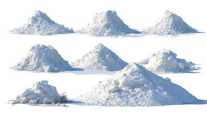 Piles of snow cutout png set isolated realistic winter snow heaps mounds and drifts high resolution clipart elements for photo editing compositing mockups banners posters and seasonal design