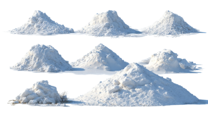 Piles of snow cutout png set isolated realistic winter snow heaps mounds and drifts high resolution clipart elements for photo editing compositing mockups banners posters and seasonal design