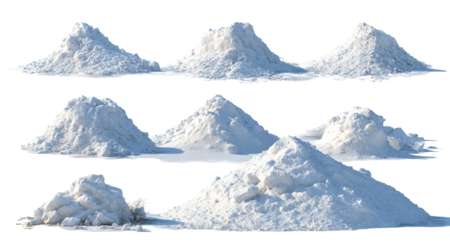 Piles of snow cutout png set isolated realistic winter snow heaps mounds and drifts high resolution clipart elements for photo editing compositing mockups banners posters and seasonal design