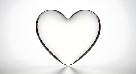 A transparent glass heart softly glowing with rainbow light reflections, isolated on white background.