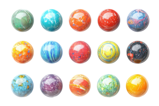 Collection of colorful marbled spheres isolated on transparent background. Collection set of colorful spheres isolated on white background.