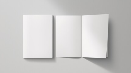 Minimalist mockup of blank tri-fold brochure on a white background. Clean and modern template design for presentation, flyer, catalog, or branding identity