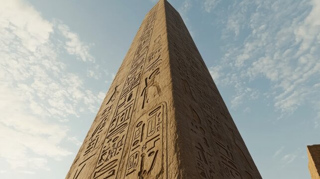Ancient Egyptian Obelisk Under a Cloudy Sky - Powered by Adobe