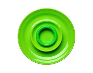 Three concentric green objects with a black background, viewed directly above