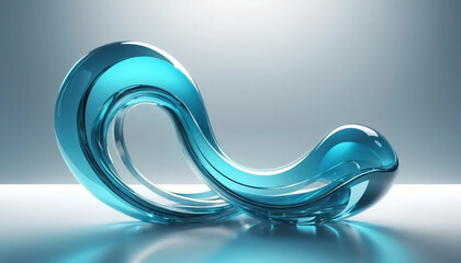 Abstract blue liquid sculpture with smooth curves and reflective surface