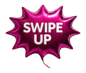 Glossy pink burst sticker with SWIPE UP promotional text in bold font, engaging retail offer on transparent background.