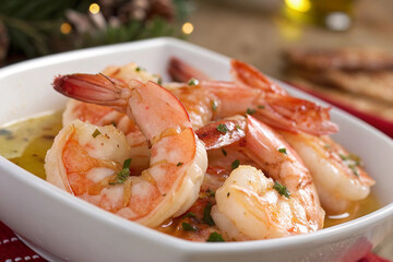  Dinner Setting with Buttered Shrimp, Candlelight, and Bokeh Lights