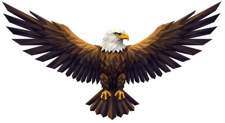 Obraz premium 力強く翼を広げる雄大な白頭鷲のデジタルアート 白い背景に描かれた精緻なディテールと鋭い目つき. AI Generated