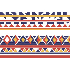 Geometric pattern featuring triangles, diamonds, and rectangles in red, yellow, and blue on a white background.
