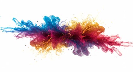 真っ白な背景にカラフルなインクが幻想的に爆発し鮮やかに広がる瞬間 活気あふれる色彩が織りなす美しい抽象的表現 ダイナミックな水中の動きが魅せる芸術的なグラデーション. AI Generated