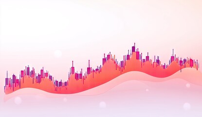 Abstract stock market chart with flowing lines and colorful bars