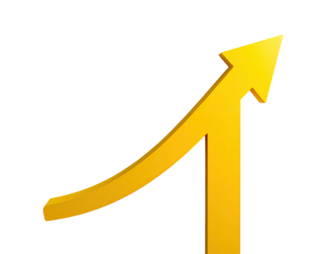 Bright golden upward-curving arrow splitting into two paths against a black background