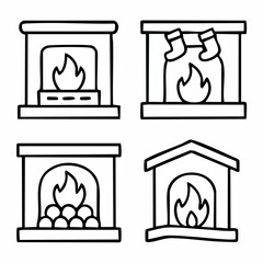 Minimalist line art vector icon of a modern electric fireplace with a clean editable stroke for digital and print design projects