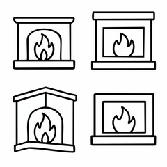 Minimalist editable stroke vector icon of a cozy wood burning fireplace perfect for home decor interior design and seasonal themes